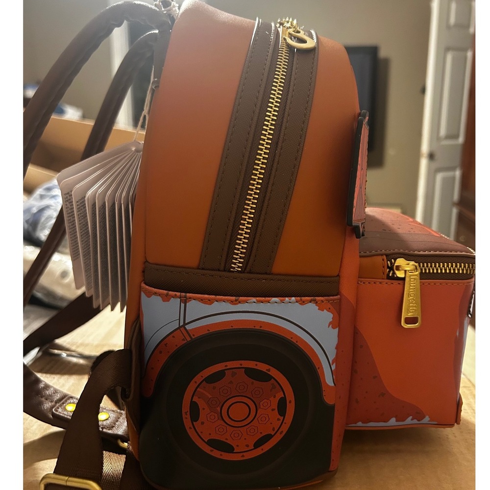 Disney Pixar Loungefly Cars Tow Mater Light Up Mini Backpack Brown Orange NEW - Picture 6 of 8